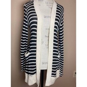 Splendid Black and White Striped Open Front Cardigan with Pockets Size Small